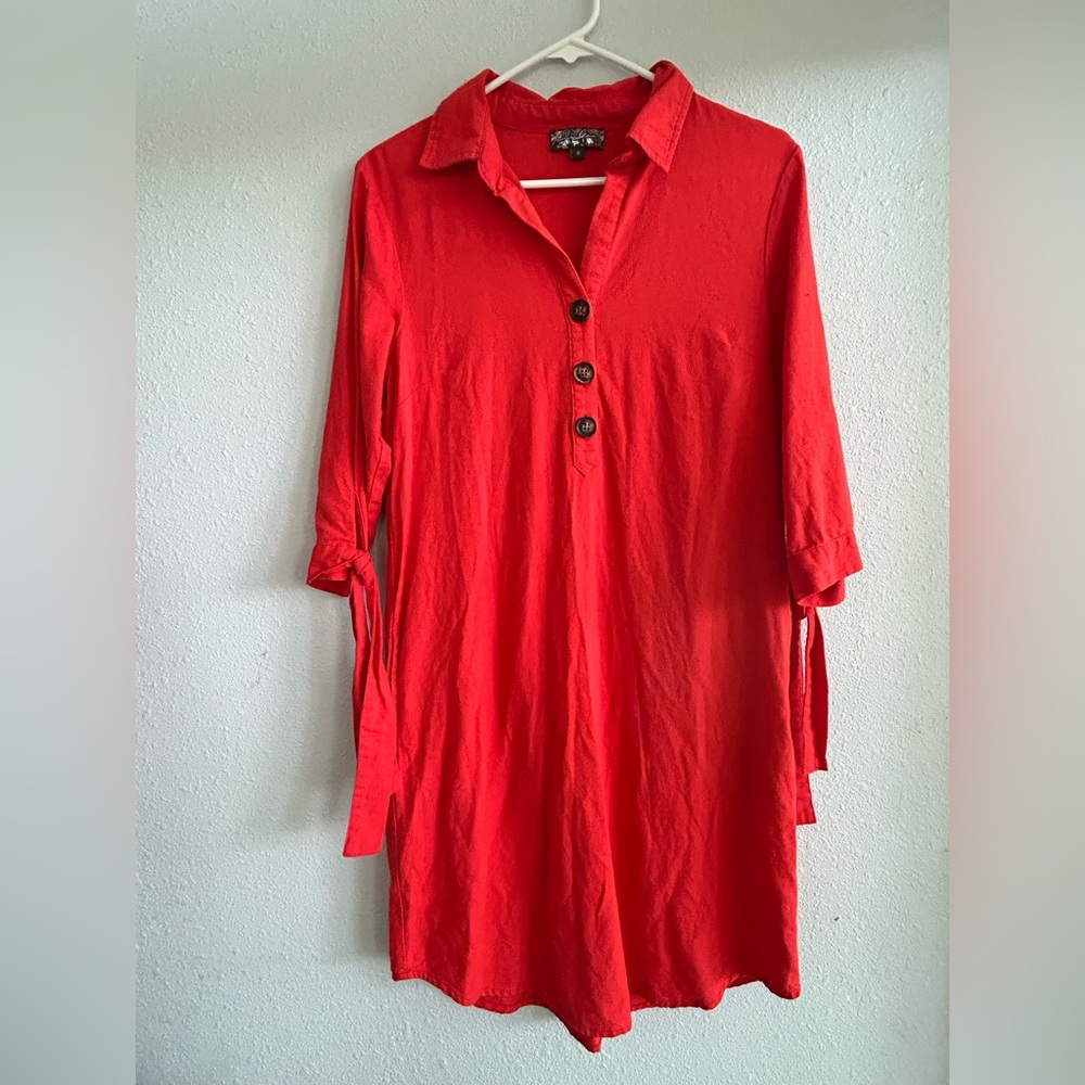 Burnt Orange J. Gee Linen and Rayon Pocketed Knee Length Dress